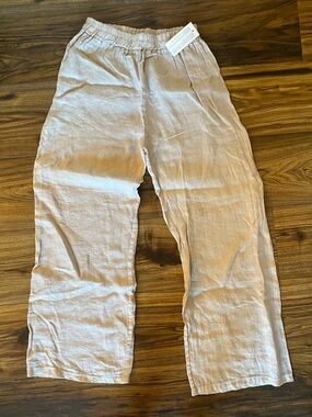 Light Beige Italian Linen Wide-Leg Pants